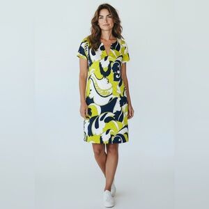 Trina Turk Lime Yellow Navy White Printed Mini Dress